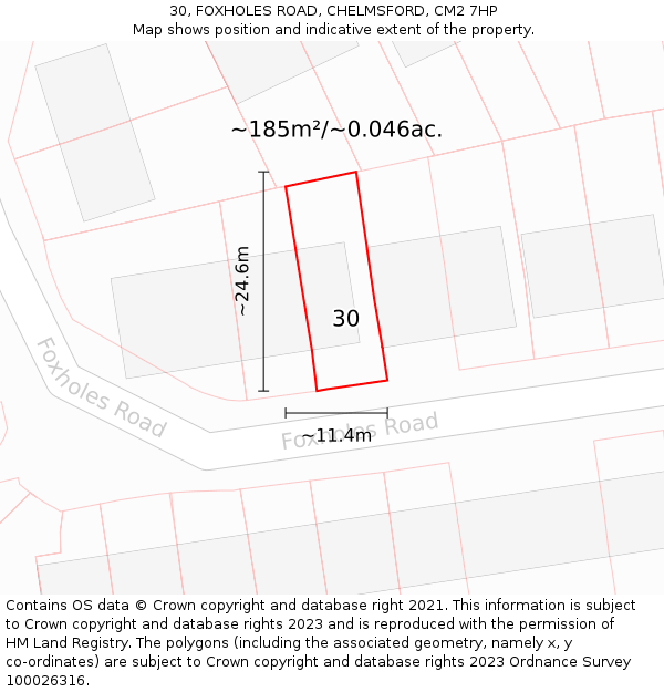 30, FOXHOLES ROAD, CHELMSFORD, CM2 7HP: Plot and title map