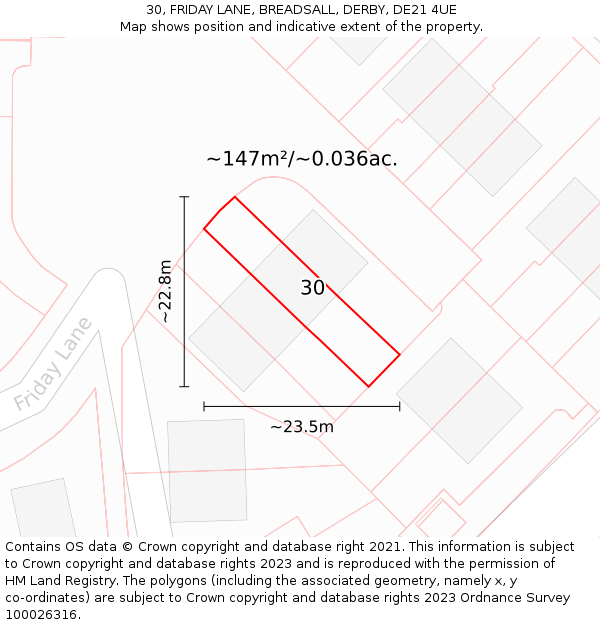30, FRIDAY LANE, BREADSALL, DERBY, DE21 4UE: Plot and title map