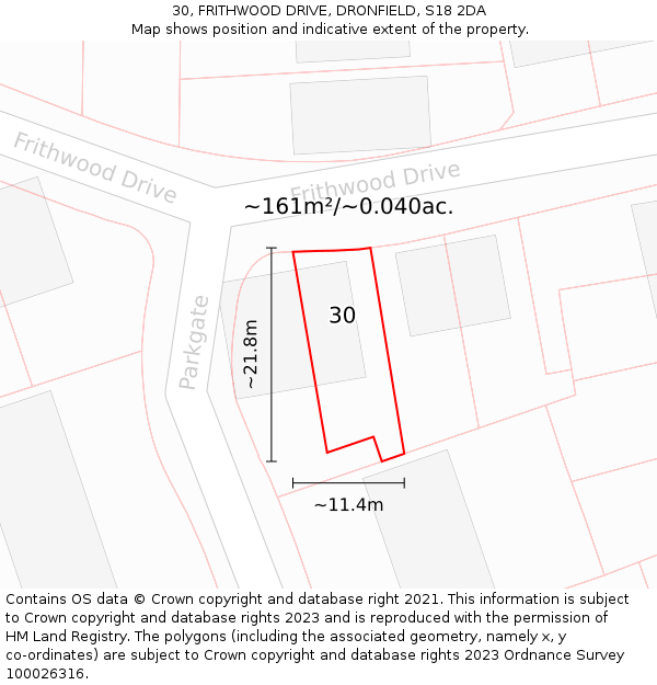 30, FRITHWOOD DRIVE, DRONFIELD, S18 2DA: Plot and title map