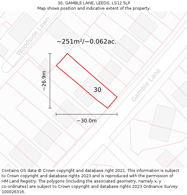 30, GAMBLE LANE, LEEDS, LS12 5LP: Plot and title map