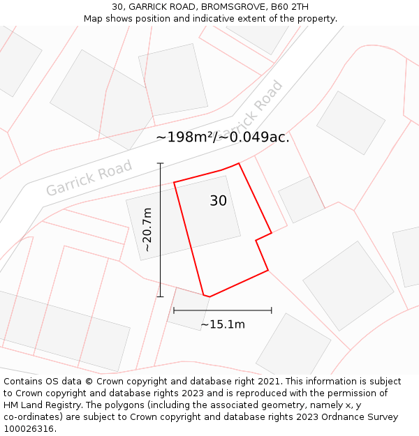 30, GARRICK ROAD, BROMSGROVE, B60 2TH: Plot and title map