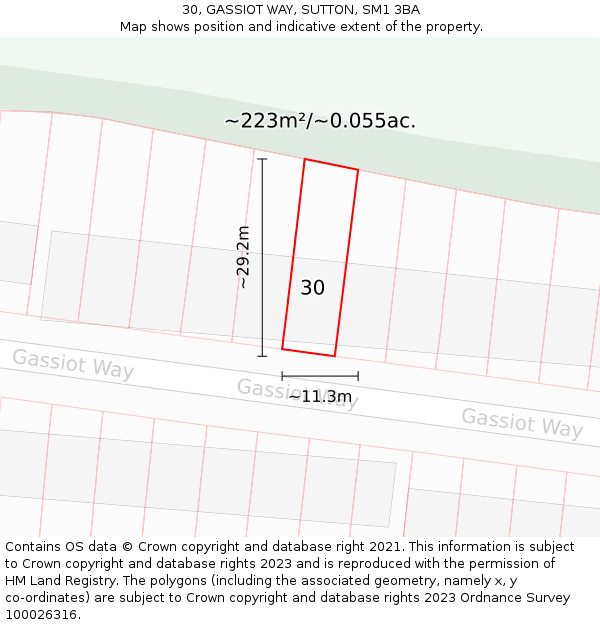 30, GASSIOT WAY, SUTTON, SM1 3BA: Plot and title map