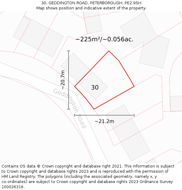 30, GEDDINGTON ROAD, PETERBOROUGH, PE2 9SH: Plot and title map