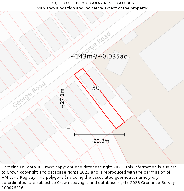 30, GEORGE ROAD, GODALMING, GU7 3LS: Plot and title map
