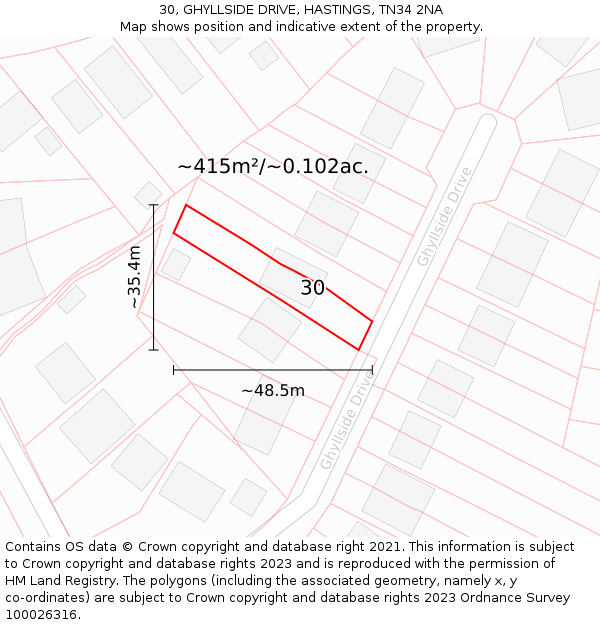 30, GHYLLSIDE DRIVE, HASTINGS, TN34 2NA: Plot and title map