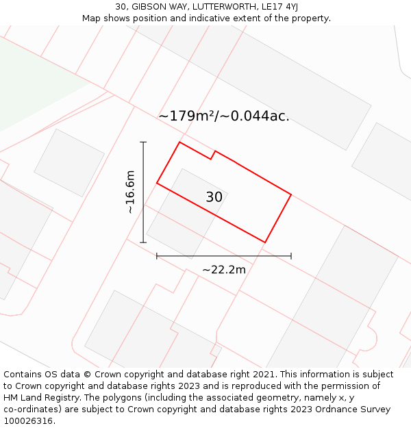 30, GIBSON WAY, LUTTERWORTH, LE17 4YJ: Plot and title map