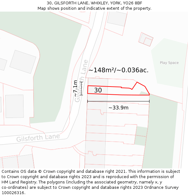 30, GILSFORTH LANE, WHIXLEY, YORK, YO26 8BF: Plot and title map