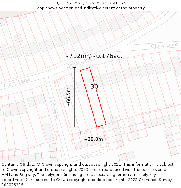 30, GIPSY LANE, NUNEATON, CV11 4SE: Plot and title map
