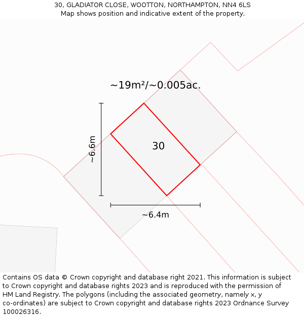 30, GLADIATOR CLOSE, WOOTTON, NORTHAMPTON, NN4 6LS: Plot and title map