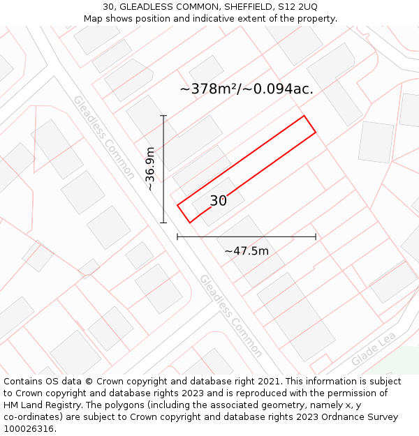 30, GLEADLESS COMMON, SHEFFIELD, S12 2UQ: Plot and title map