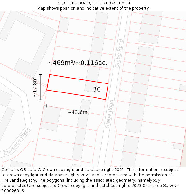 30, GLEBE ROAD, DIDCOT, OX11 8PN: Plot and title map
