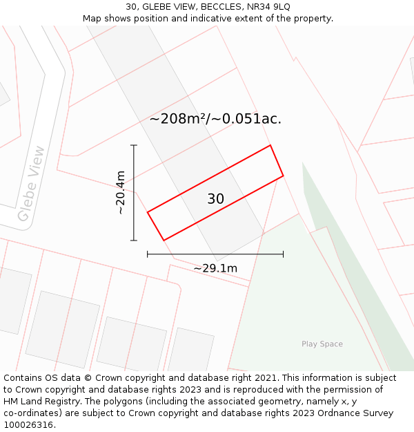 30, GLEBE VIEW, BECCLES, NR34 9LQ: Plot and title map