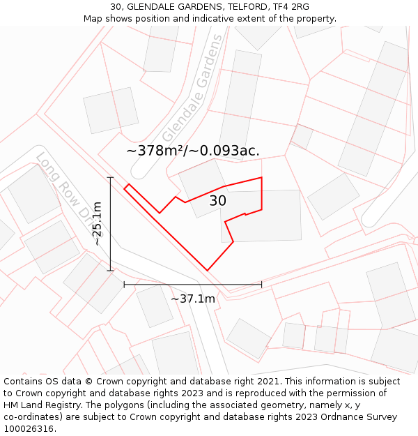 30, GLENDALE GARDENS, TELFORD, TF4 2RG: Plot and title map