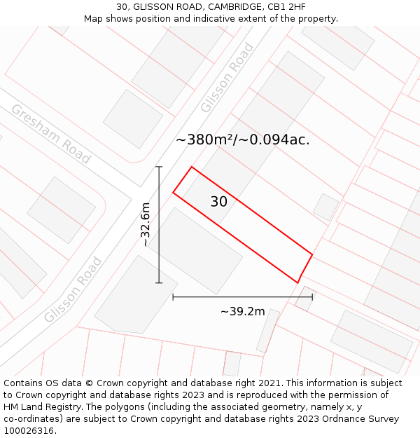 30, GLISSON ROAD, CAMBRIDGE, CB1 2HF: Plot and title map