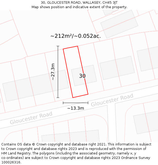 30, GLOUCESTER ROAD, WALLASEY, CH45 3JT: Plot and title map