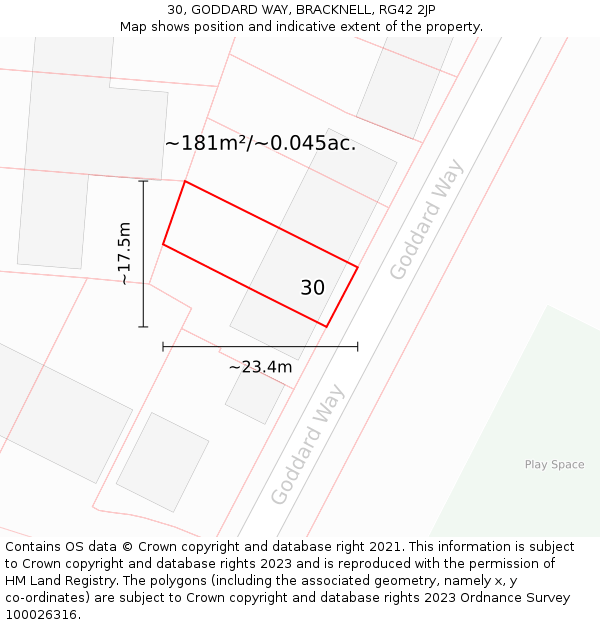 30, GODDARD WAY, BRACKNELL, RG42 2JP: Plot and title map