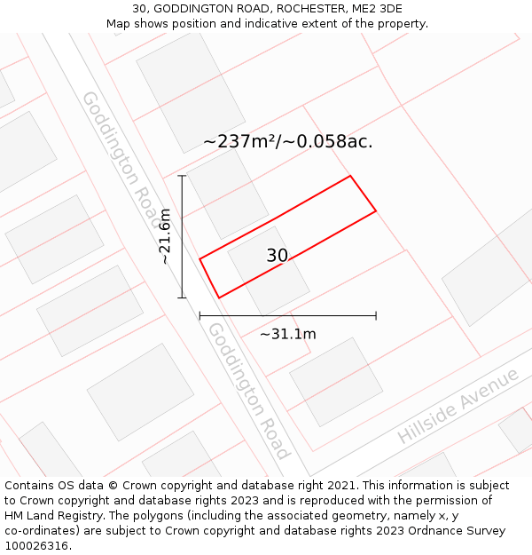 30, GODDINGTON ROAD, ROCHESTER, ME2 3DE: Plot and title map