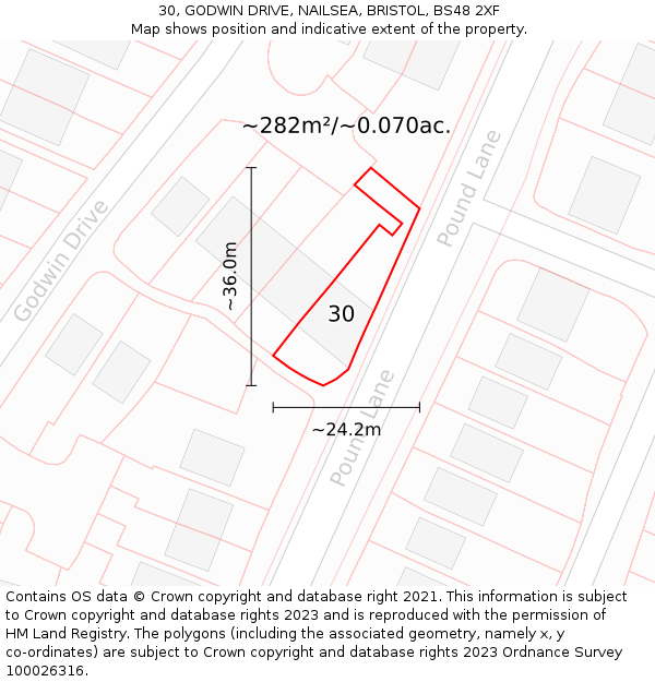 30, GODWIN DRIVE, NAILSEA, BRISTOL, BS48 2XF: Plot and title map