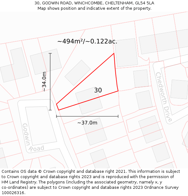 30, GODWIN ROAD, WINCHCOMBE, CHELTENHAM, GL54 5LA: Plot and title map