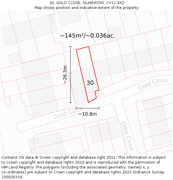 30, GOLD CLOSE, NUNEATON, CV11 4XZ: Plot and title map