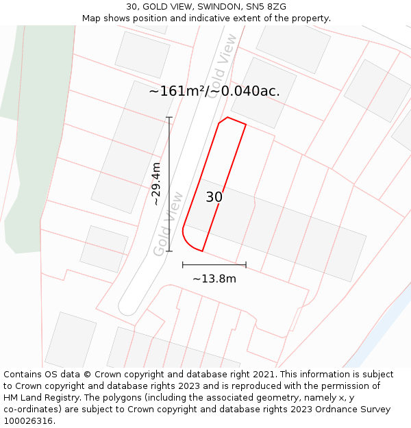 30, GOLD VIEW, SWINDON, SN5 8ZG: Plot and title map