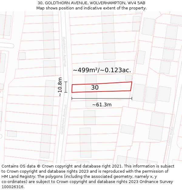 30, GOLDTHORN AVENUE, WOLVERHAMPTON, WV4 5AB: Plot and title map