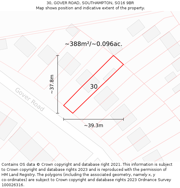 30, GOVER ROAD, SOUTHAMPTON, SO16 9BR: Plot and title map