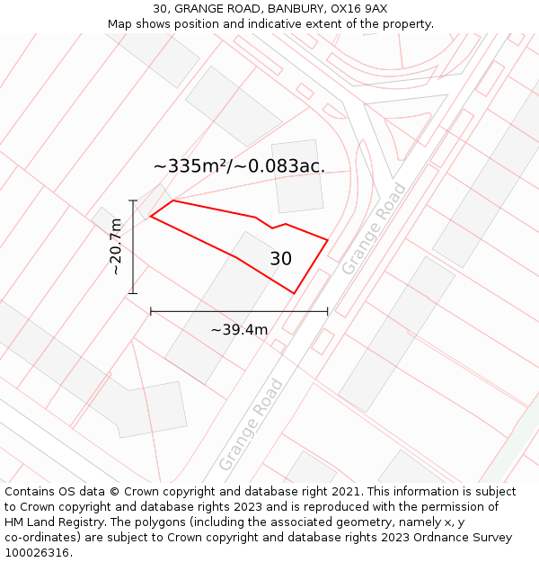 30, GRANGE ROAD, BANBURY, OX16 9AX: Plot and title map