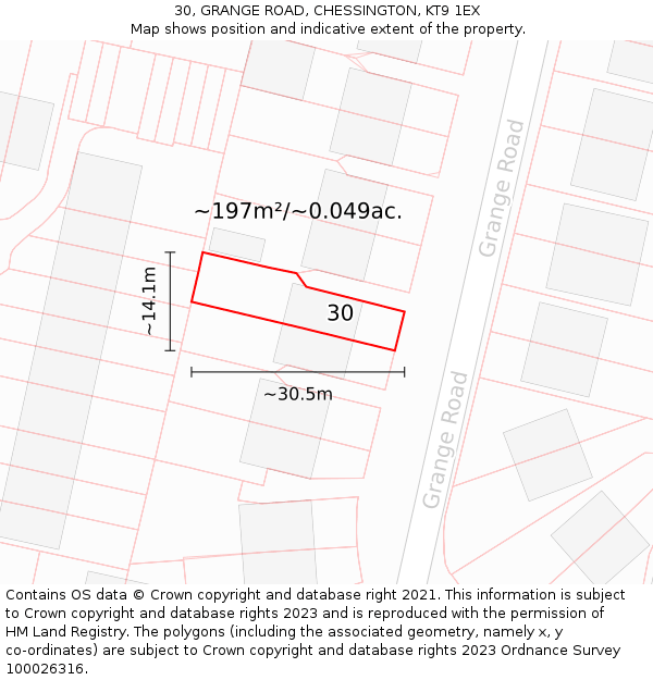 30, GRANGE ROAD, CHESSINGTON, KT9 1EX: Plot and title map