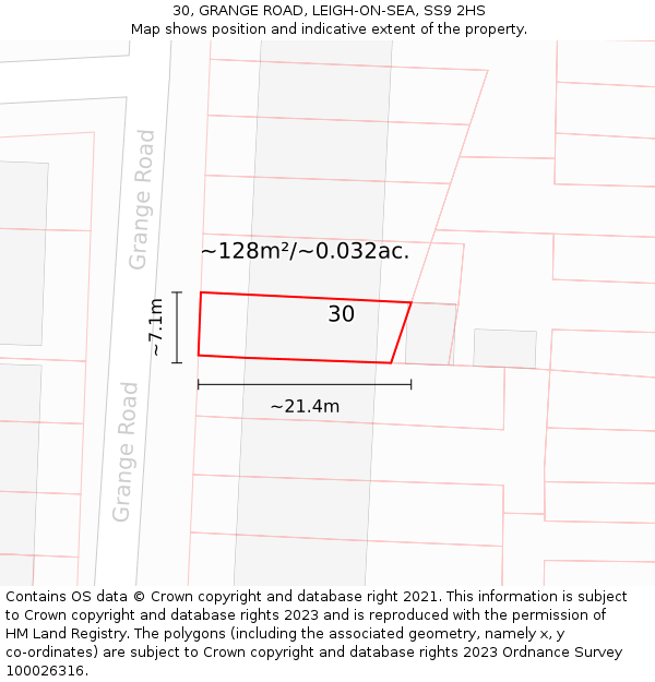 30, GRANGE ROAD, LEIGH-ON-SEA, SS9 2HS: Plot and title map