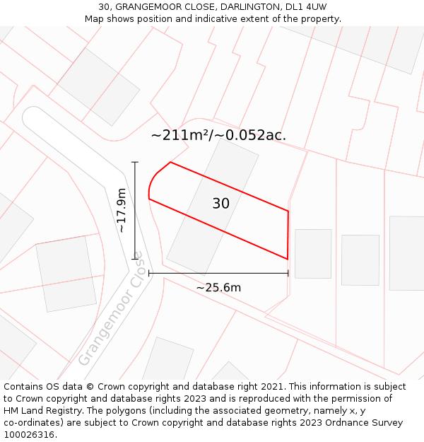 30, GRANGEMOOR CLOSE, DARLINGTON, DL1 4UW: Plot and title map