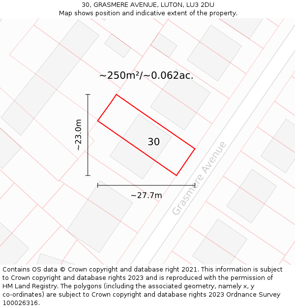 30, GRASMERE AVENUE, LUTON, LU3 2DU: Plot and title map