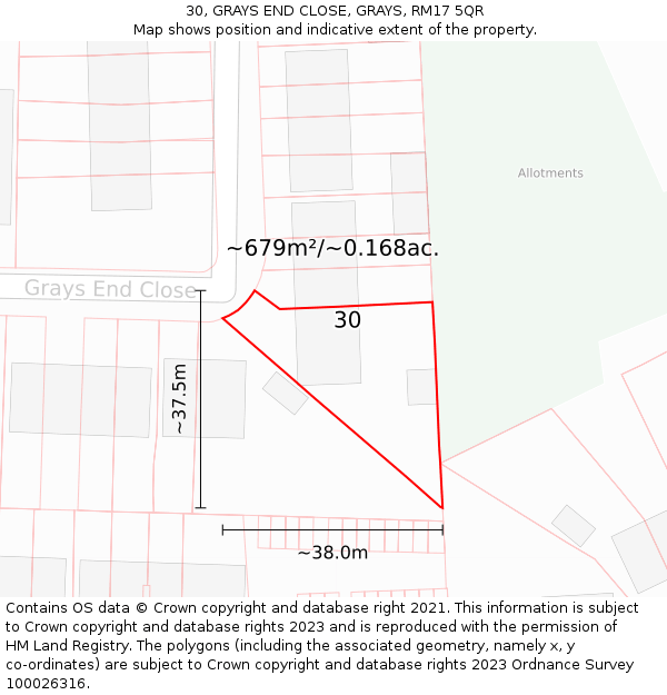 30, GRAYS END CLOSE, GRAYS, RM17 5QR: Plot and title map