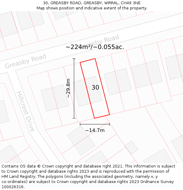 30, GREASBY ROAD, GREASBY, WIRRAL, CH49 3NE: Plot and title map