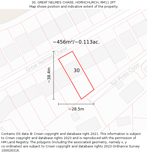 30, GREAT NELMES CHASE, HORNCHURCH, RM11 2PT: Plot and title map