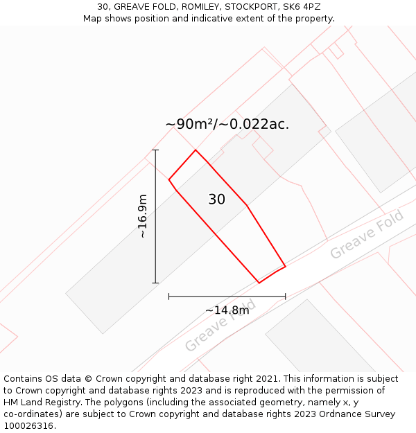 30, GREAVE FOLD, ROMILEY, STOCKPORT, SK6 4PZ: Plot and title map