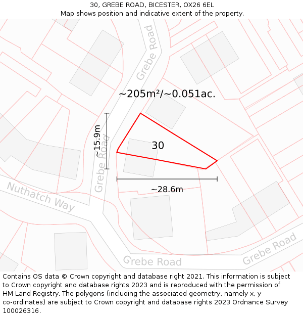 30, GREBE ROAD, BICESTER, OX26 6EL: Plot and title map
