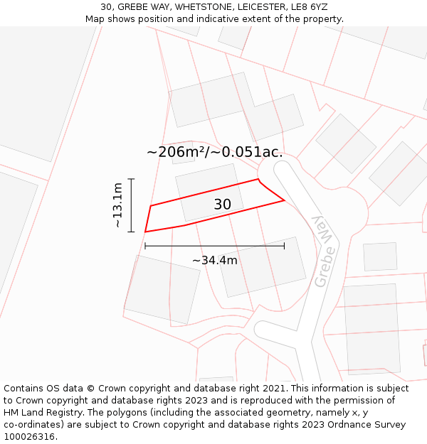 30, GREBE WAY, WHETSTONE, LEICESTER, LE8 6YZ: Plot and title map