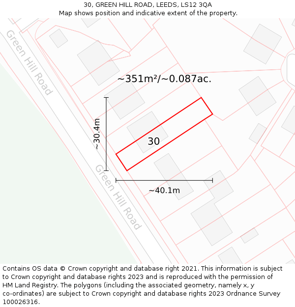 30, GREEN HILL ROAD, LEEDS, LS12 3QA: Plot and title map