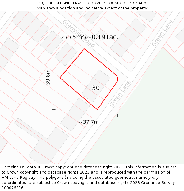 30, GREEN LANE, HAZEL GROVE, STOCKPORT, SK7 4EA: Plot and title map