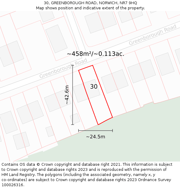 30, GREENBOROUGH ROAD, NORWICH, NR7 9HQ: Plot and title map