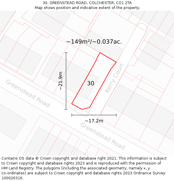 30, GREENSTEAD ROAD, COLCHESTER, CO1 2TA: Plot and title map