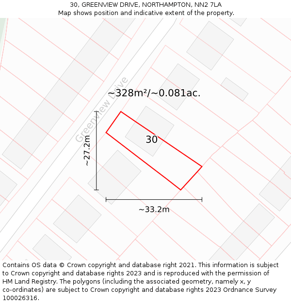 30, GREENVIEW DRIVE, NORTHAMPTON, NN2 7LA: Plot and title map
