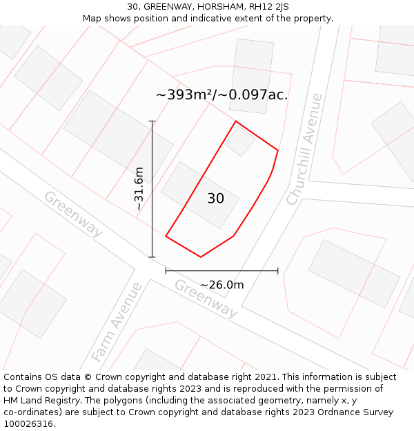30, GREENWAY, HORSHAM, RH12 2JS: Plot and title map