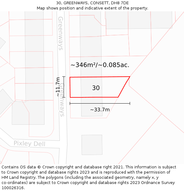30, GREENWAYS, CONSETT, DH8 7DE: Plot and title map