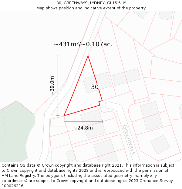 30, GREENWAYS, LYDNEY, GL15 5HY: Plot and title map