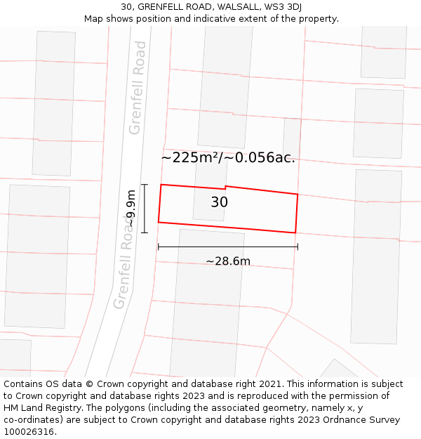 30, GRENFELL ROAD, WALSALL, WS3 3DJ: Plot and title map