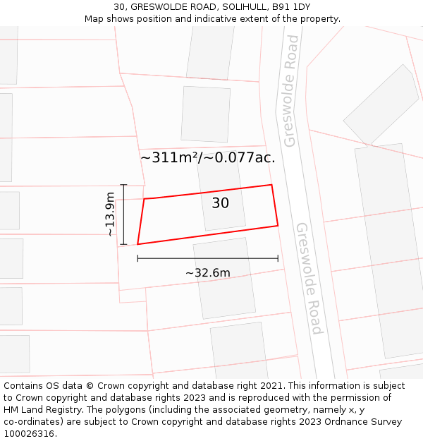 30, GRESWOLDE ROAD, SOLIHULL, B91 1DY: Plot and title map