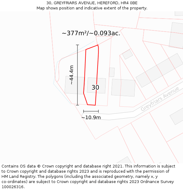 30, GREYFRIARS AVENUE, HEREFORD, HR4 0BE: Plot and title map