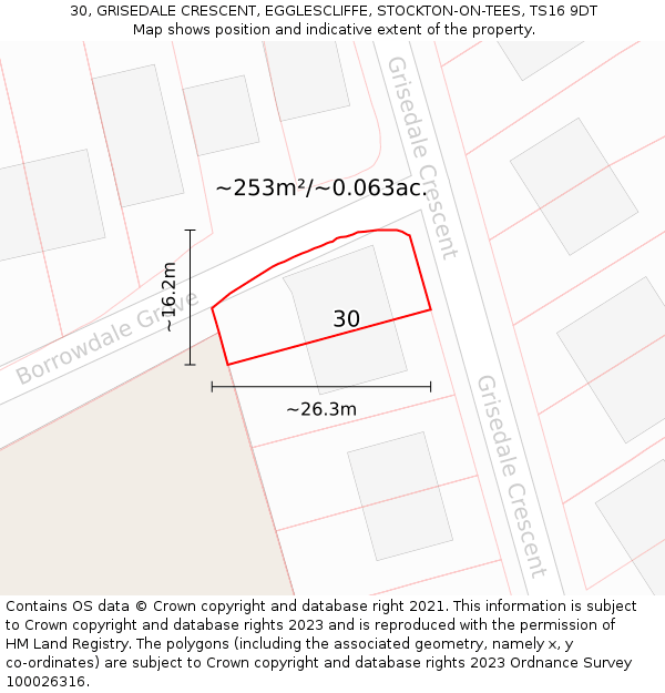 30, GRISEDALE CRESCENT, EGGLESCLIFFE, STOCKTON-ON-TEES, TS16 9DT: Plot and title map
